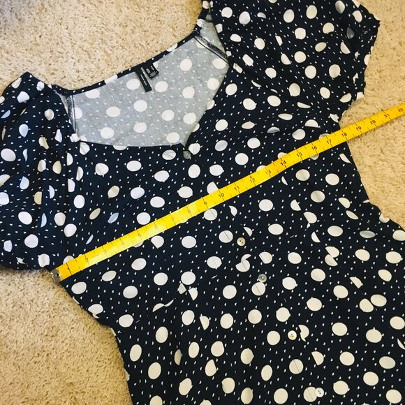 Linen Blend Polka Dot Button Down Puff Sleeve Maxi Dress - Picture 9 of 16